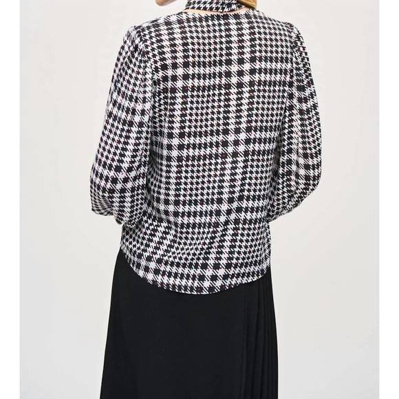 NEW JOSEPH RIBKOFF georgette plaid puff sleeve top in vanilla / multi - Picture 2 of 3